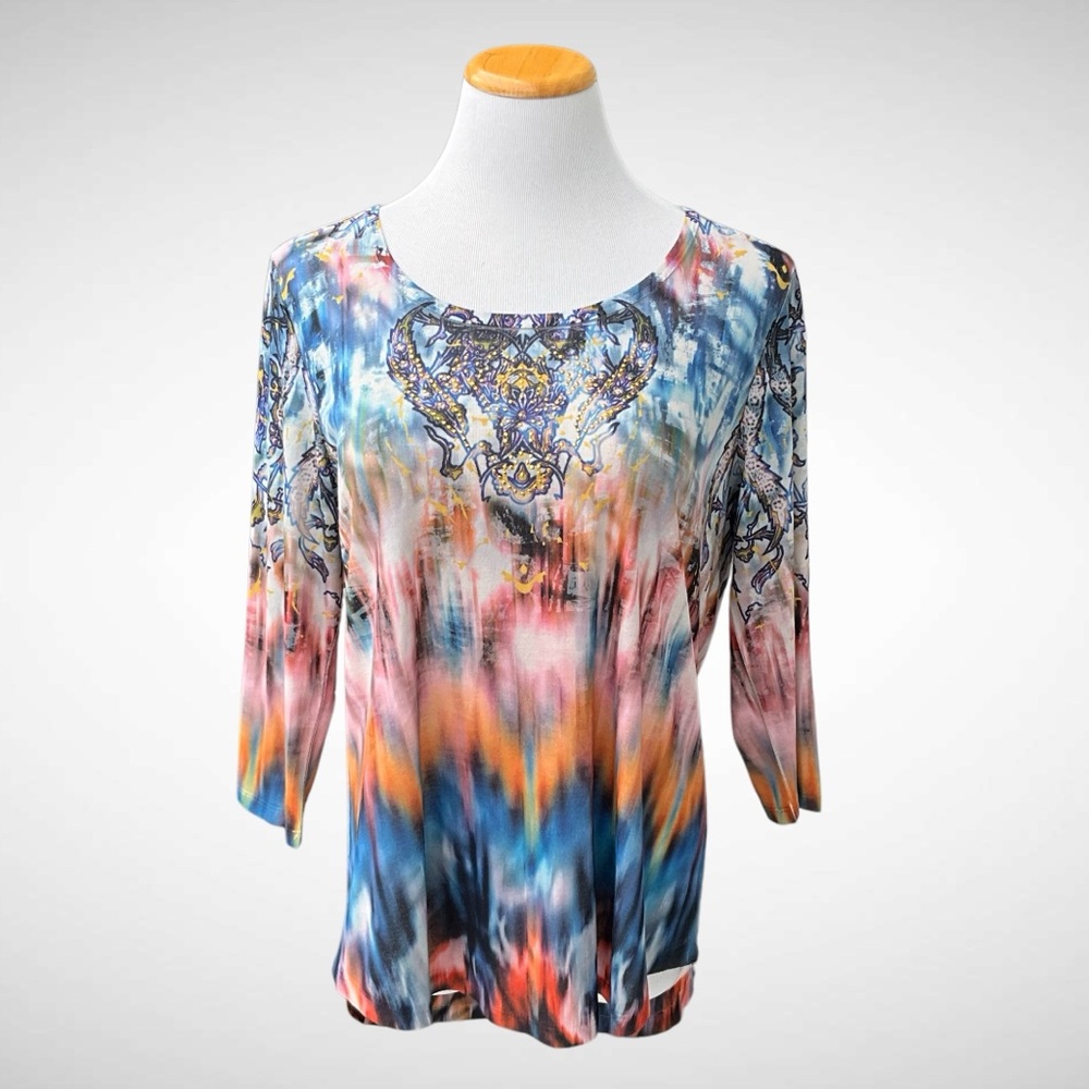 Live and Let Live Colorful Embellished Blouse 3/4-Sleeves